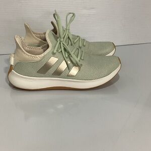 adidas Cloudfoam Plus Lightweight Sneakers — Sage Green w/ Metallic Stripes, NEW